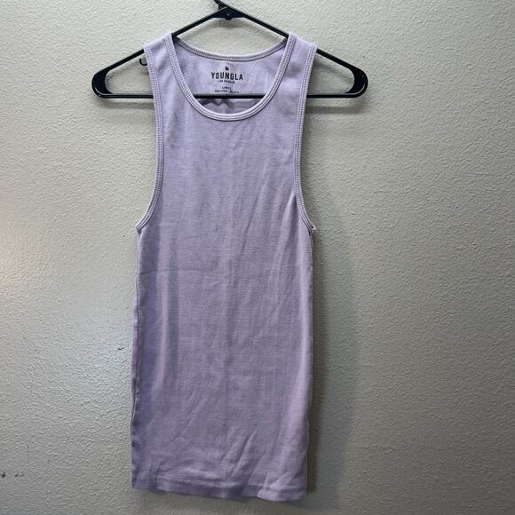 YoungLA Tank Top Ribbed High Neck Gym Purple Muscle Size Large Stretchy - Picture 1 of 3